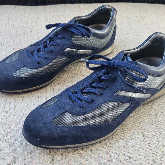 Tods Men Shoes Blue Suede Leather Upper Lace Up Sneaker Made Italy Size 8.5